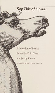Front cover of Say this of horses by Jenny Kander