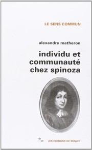 Front cover of Individu et communauté chez Spinoza by Alexandre Matheron
