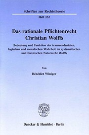 Front cover of Das rationale Pflichtenrecht Christian Wolffs by Bénédict Winiger