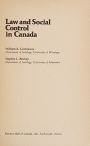 Front cover of Law and social control in Canada by William K. Greenaway