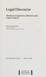 Cover of Legal discourse by Peter Goodrich