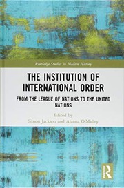 Front cover of Institution of International Order by Simon Jackson