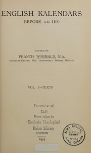 Front cover of English kalendars before A.D. 1100 by Francis Wormald
