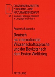 Front cover of Deutsch ALS Internationale Wissenschaftssprache Und Der Boykott Nach Dem Ersten Weltkrieg (Duisburger Arbeiten Zur Sprach- Und Kulturwissenschaft) by Roswitha Reinbothe