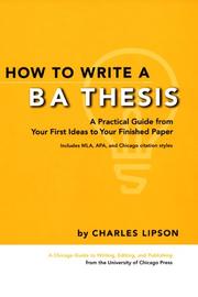 Cover of How to Write a BA Thesis by Charles Lipson
