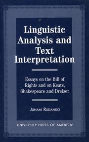 Front cover of Linguistic analysis and text interpretation by Martti Juhani Rudanko