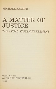 Front cover of A matter of justice by Michael Zander
