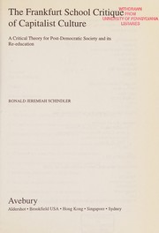 Front cover of The Frankfurt School critique of capitalist culture by Ronald Jeremiah Schindler