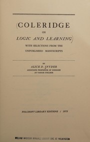 Cover of Coleridge on logic and learning by Alice Dorothea Snyder