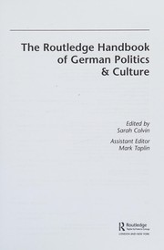 Cover of Routledge Handbook of German Politics and Culture by Sarah Colvin