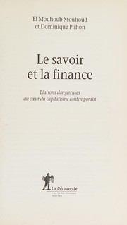 Front cover of Le savoir et la finance by E. M. Mouhoud