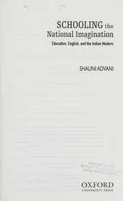 Front cover of Schooling the national imagination by Shalini Advani