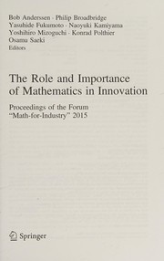 Front cover of Role and Importance of Mathematics in Innovation by Bob Anderssen