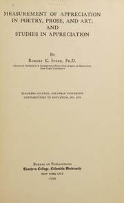 Cover of Measurement of appreciation in poetry, prose, and art by Speer, Robert Kenneth