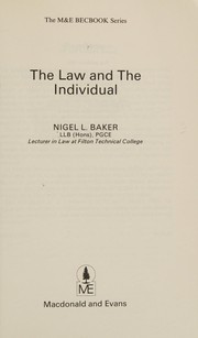 Front cover of The Law and the Individual (The M & E BECBOOKS Series) by Nigel L. Baker