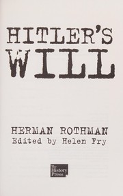 Cover of Hitler's Will by Herman Rothman