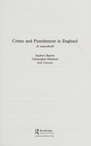Front cover of Crime and punishment in England by Andrew Barrett