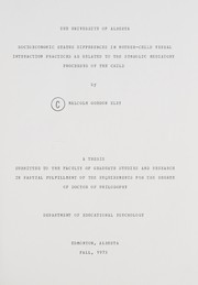 Front cover of Socioeconomic status differences in mother-child verbal interaction practices as related to the symbolic mediatory processes of the child by Malcolm Gordon Eley
