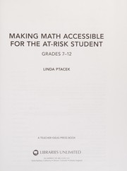 Front cover of Making math accessible for the at-risk student by Linda Ptacek