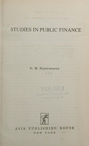 Front cover of Studies in public finance by Nanjundappa, D. M.