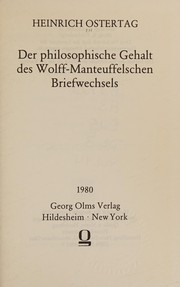 Front cover of Der philosophische Gehalt des Wolff-Manteuffelschen Briefwechsels by Heinrich Ostertag
