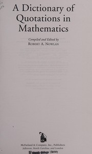 Cover of A dictionary of quotations in mathematics by Robert A. Nowlan