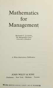 Cover of Mathematics for management by Richard C. Lucking