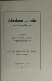 Front cover of Abraham Lincoln as a criminal lawyer by Joseph Benjamin Oakleaf