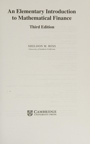 Cover of Elementary Introduction to Mathematical Finance by Sheldon M. Ross
