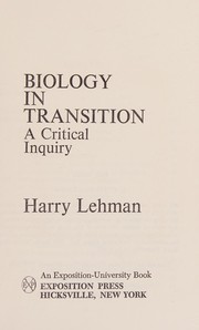 Front cover of Biology in transition by Harry Lehman