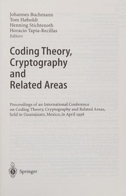 Front cover of Coding theory, cryptography, and related areas by International Conference on Coding Theory, Cryptography, and Related Areas (1998 Guanajuato, Mexico)