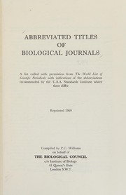 Front cover of Abbreviated titles of biological journals by Peter Claringbould Williams