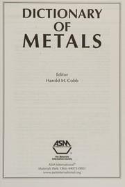 Front cover of Dictionary of metals by Harold M. Cobb