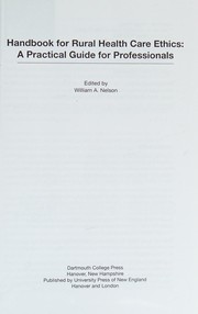 Front cover of Handbook for rural health care ethics by Bill Nelson
