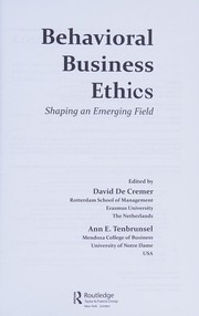 Cover of Behavioral business ethics by David De Cremer