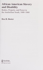 Front cover of African American slavery and disability by Dea H. Boster