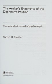Front cover of Analyst's Experience of the Depressive Position by Steven H. Cooper