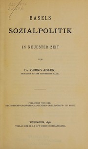 Front cover of Basels Sozialpolitik in neuester Zeit by Georg Adler