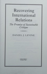 Front cover of Recovering international relations by Daniel J. Levine