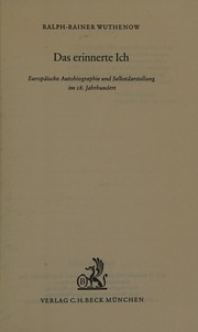 Cover of Das erinnerte Ich by Ralph-Rainer Wuthenow