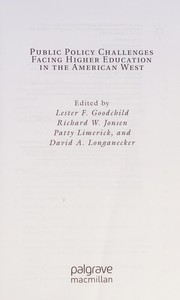 Front cover of Public policy challenges facing higher education in the American West by Lester F. Goodchild