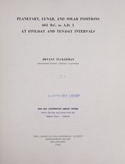 Front cover of Planetary, lunar, and solar positions ... at five-day and ten-day intervals by Bryant Tuckerman
