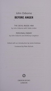 Cover of Before anger by John Osborne