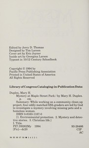 Front cover of Mystery at Maple Street Park by Mary H. Duplex