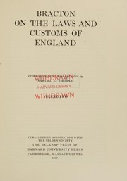 Cover of Brackton On the Laws and Customs of England by Henry de Bracton