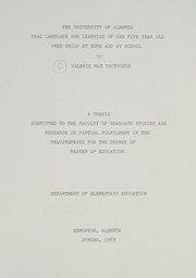 Front cover of Oral language and learning of one five year old Cree child at home and at school by Valerie Mae Tootoosis