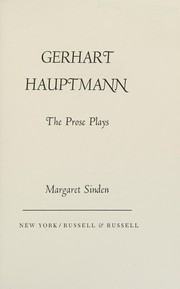 Front cover of Gerhart Hauptmann by Margaret J. Sinden