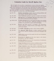 Cover of Teacher's guide and tests for Merrill algebra one by Alan G. Foster