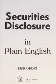 Front cover of Securities disclosure in plain English by Bryan A. Garner