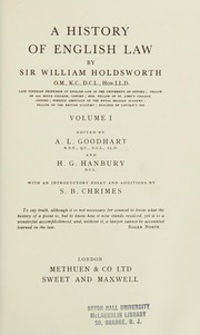 Front cover of History of English Law by Sir William Searle Holdsworth
